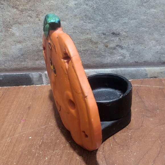 Vintage Jack O Lantern Pumpkin Ceramic Tea Light Holder Repaired - Picture 6 of 12